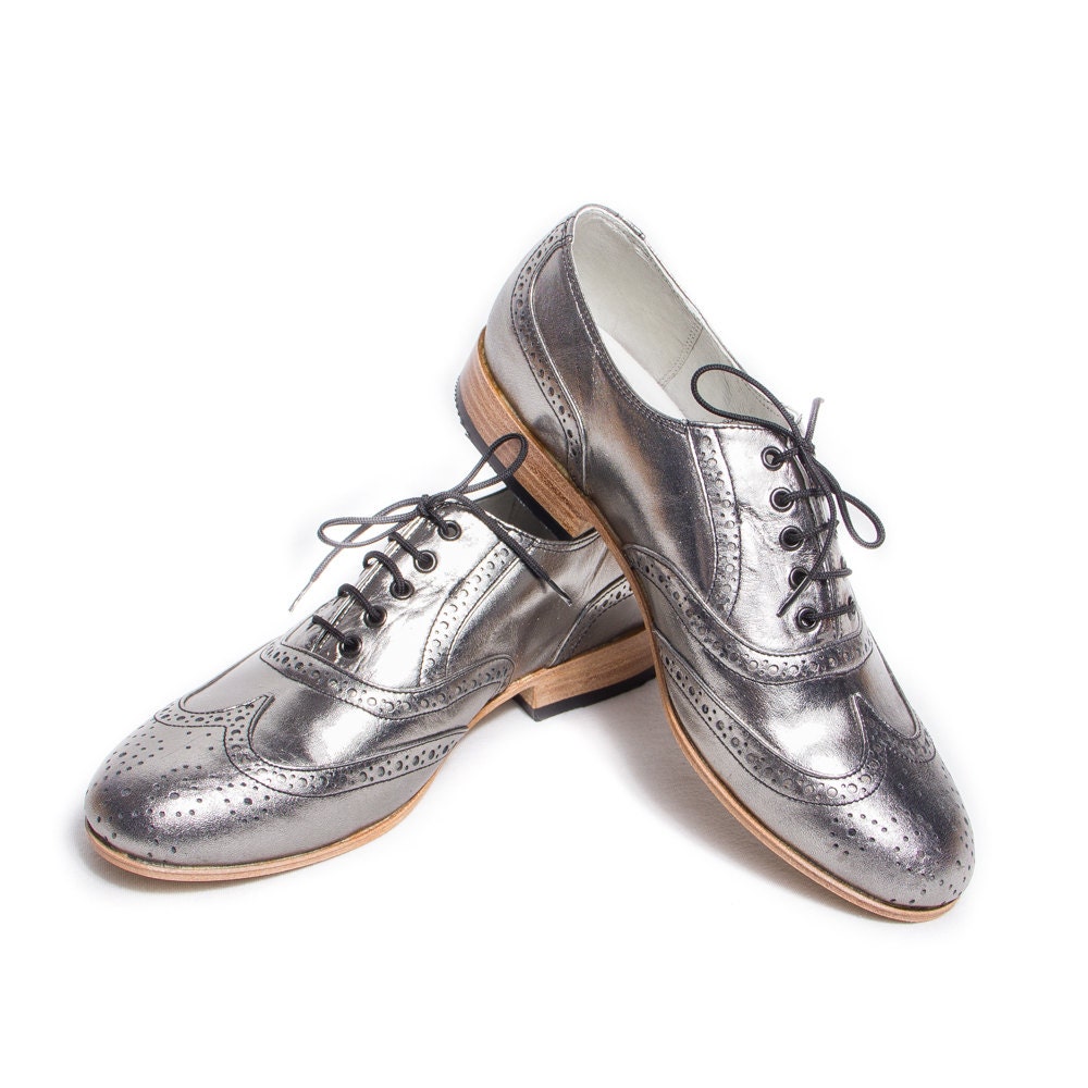 silver oxford brogue shoes FREE WORLDWIDE SHIPPING Etsy
