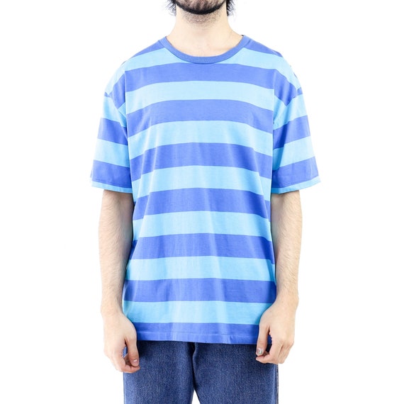 Blue Cyan Striped Vintage T-shirt