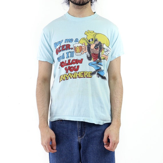 Baby Teal Cotton Drunk Cowboy Vintage T-shirt