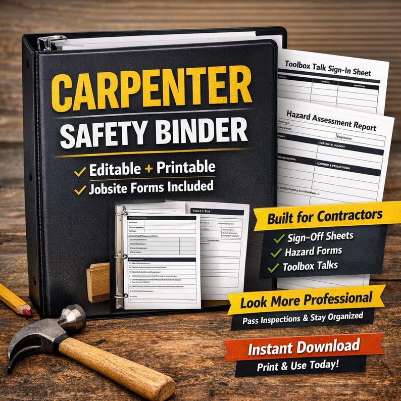 Editable Carpenter Safety Binder, Construction Jobsite Forms (instant ...