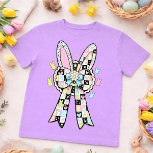 Easter Bunny Bow SVG PNG, Cute Bunny Ears Shirt Design, Pastel Patchwork Rabbit, Kids Easter Shirt Graphic, Digital Download Cricut File