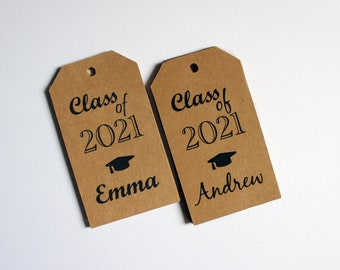 Graduation Party Favor Tags Customized with your Name and Year -  50 Tags - XL Kraft Brown Gift Tags - Class of 2021