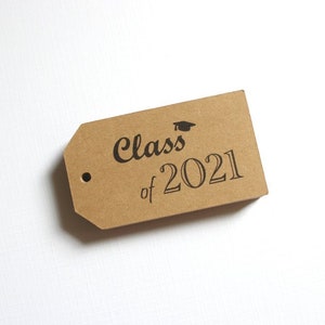 Graduation Party Favor Tags Customized with your Name and Year 50 Tags Kraft Brown Gift Tags Class of 2021 2022 image 1