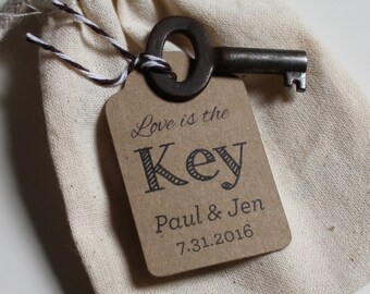 Favor Tags for Weddings Showers Gifts and Escort Cards - Love is the Key -  100 Kraft Paper