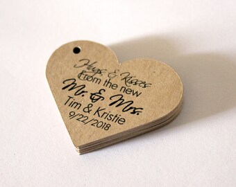 hugs kisses from the new mr and mrs heart shaped 2 inch wedding favor tags etsy kraft brown set of 50
