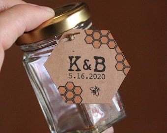 Honey Jar Favor Labels Honeycomb Hexagon Kraft Brown Paper Tags Set of 50 Custom Personalization Included