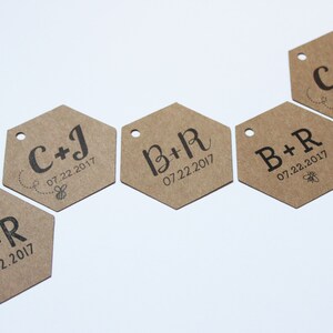 Honey Jar Favor Labels Honeycomb Hexagon Kraft Brown Paper Tags Set of 50 Custom Personalization Included image 4
