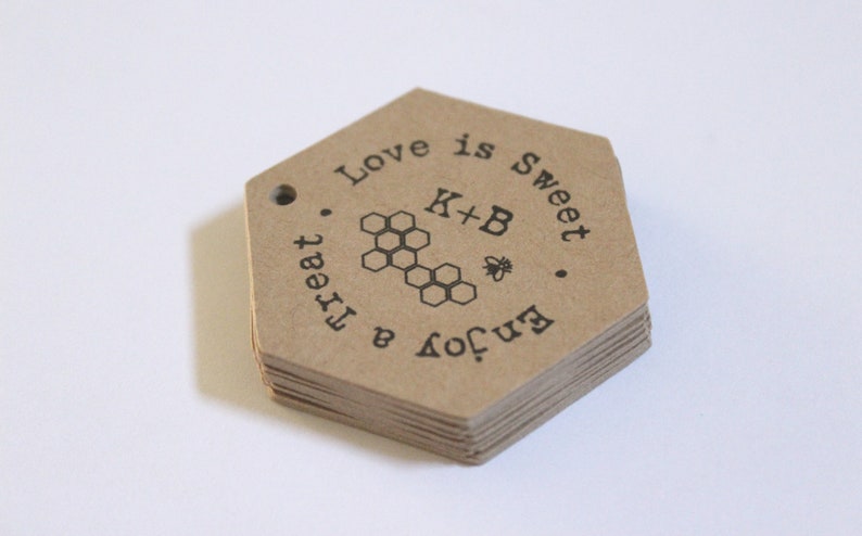 Custom Kraft Brown Tags for Labeling Gifts, Wedding Favors, Paper Crafts or Price Tags Set of 150 Love is Sweet image 1