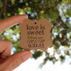 Wedding Favor Tags or Price Tags Customized with Your Name or Logo Set of 50 Large Kraft Brown Love is Sweet image 4