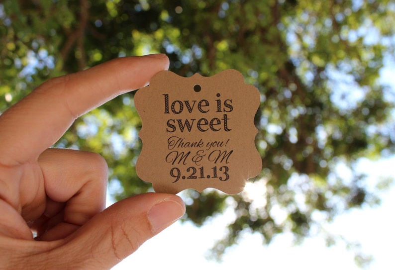 Wedding Favor Tags or Price Tags Customized with Your Name or Logo Set of 50 Large Kraft Brown Love is Sweet image 4