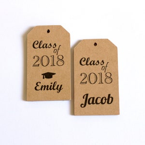 Graduation Party Favor Tags Customized with your Name and Year 50 Tags Kraft Brown Gift Tags Class of 2021 2022 image 5
