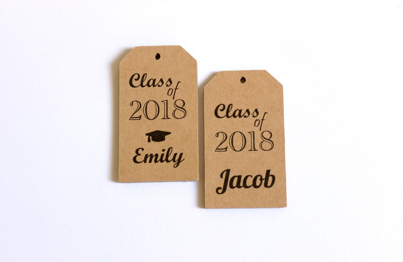 Graduation Party Favor Tags Customized with your Name and Year 50 Tags Kraft Brown Gift Tags Class of 2021 2022 image 5