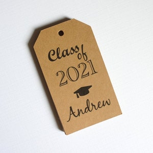 Graduation Party Favor Tags Customized with your Name and Year 50 Tags Kraft Brown Gift Tags Class of 2021 2022 image 4