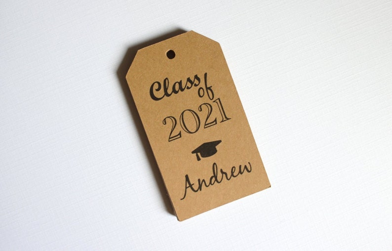 Graduation Party Favor Tags Customized with your Name and Year 50 Tags Kraft Brown Gift Tags Class of 2021 2022 image 4