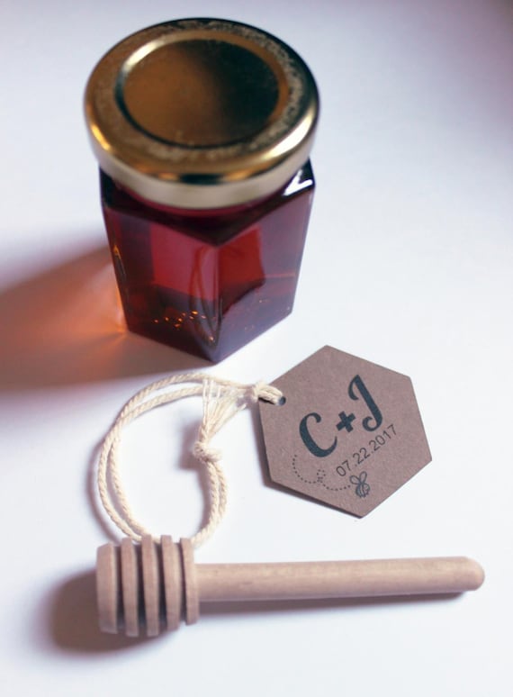 Honey Dipper Tags or Honey Jar Labels for Wedding Favor Guest Gifts Customized with Your Initials Date Set of 100 Hexagon Il_570xn