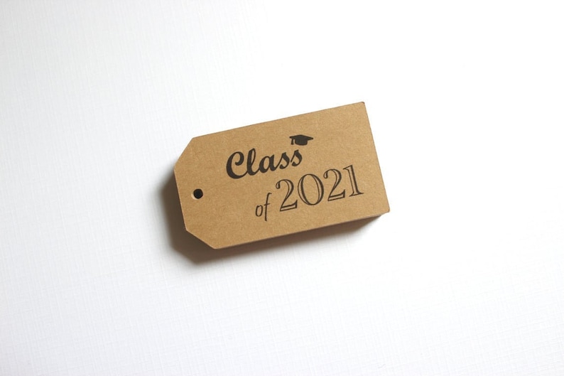 Graduation Party Favor Tags Customized with your Name and Year 50 Tags Kraft Brown Gift Tags Class of 2021 2022 image 1