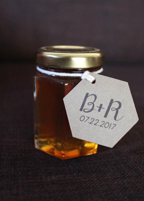 Honey Jar Tags or Honey Dipper Labels for Wedding Favor Guest Gifts Customized with Your Initials Date Set of 75 Hexagon Il_570xn