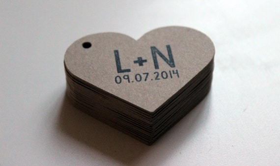 Heart Tags Personalized with Names Initials or Quote of Your Choice Size 2 inch - 150 Kraft Brown Tags Il_570xn