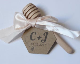 Hexagon Wedding Favor Tags for Honey Jars or Honey Dippers Guest Gift Thank You Personalized with Your Initials Date Set of 50