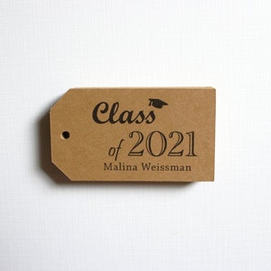 Graduation Party Favor Tags Customized with your Name and Year 50 Tags Kraft Brown Gift Tags Class of 2021 2022 image 3