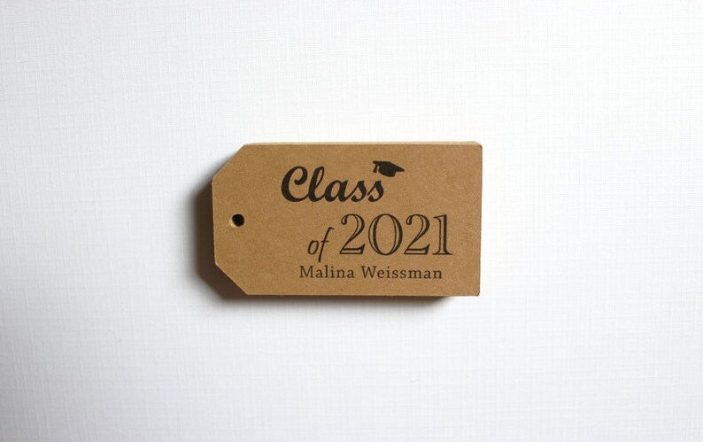 Graduation Party Favor Tags Customized with your Name and Year 50 Tags Kraft Brown Gift Tags Class of 2021 2022 image 3
