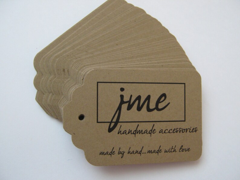 Merchandise Swing Tags Customized with Your Logo Handmade Items Set of 100 Square Kraft Brown image 3