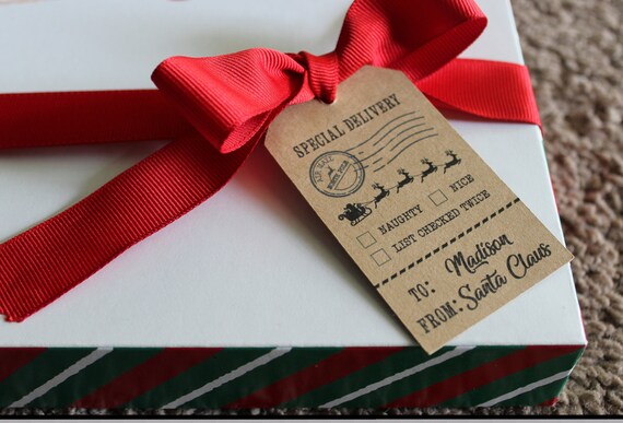 holiday gift wrap santa tags custom name special delivery secret