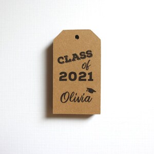 Graduation Party Favor Tags Customized with your Name and Year 50 Tags Kraft Brown Gift Tags Class of 2021 2022 image 2