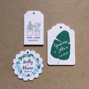 Wedding Stamp Type Succulent Tags Small White Rectangle Labels Custom Printing with Cactus Pair Names & Date 50 Tags image 3