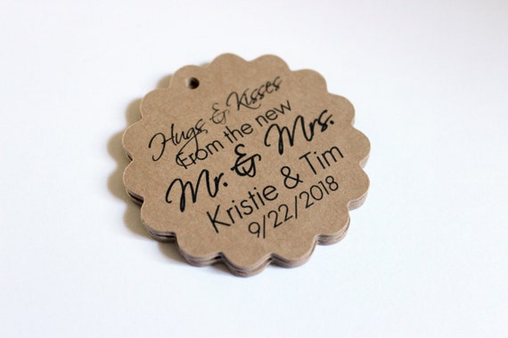 Hugs & Kisses from the new Mr. and Mrs. Scalloped Circle 2 inch Wedding Favor Tags Etsy Kraft Brown Set of 150 Il_570xn