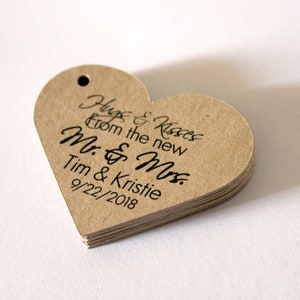 Hugs & Kisses from the new Mr. and Mrs. Heart Shaped 2 inch Wedding Favor Tags Etsy Kraft Brown Set of 50