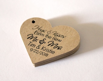 Hugs & Kisses from the new Mr. and Mrs. Heart Shaped 2 inch Wedding Favor Tags Etsy Kraft Brown Choose the Quantity Custom Personalized