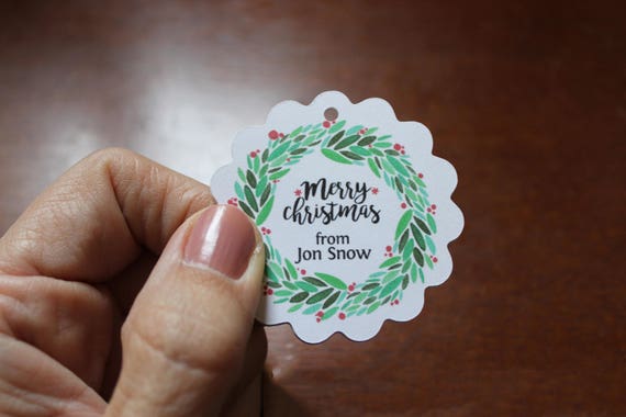 Personalized Christmas Gift Tags Watercolor Wreath and Your Family Name for Gifts or Favors - Set of 50 Il_570xn