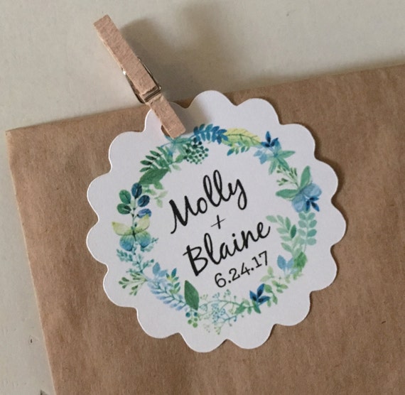 Greenery Wedding Favor Tags Scalloped Circle 2 inch White Tag Gifts for Guests Flowers Seeds Plant 60 tags Il_570xn