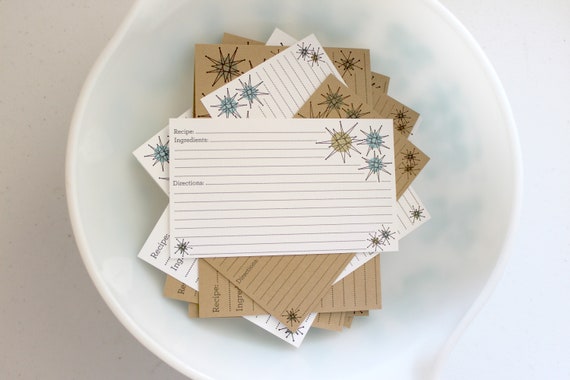 Recipe Cards Vintage Franciscan Starburst Design on White Linen for Antique Collectors or a Modern Cook 3 x 5 or 4 x 6 Set of 10 Flat Cards Il_570xn