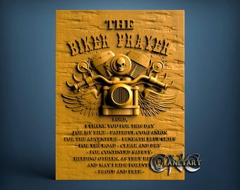 The Biker Prayer, 3D STL Model, CNC Router Engraver, Artcam, Aspire, CNC files, Wood, Art, Wall Decor, Cnc