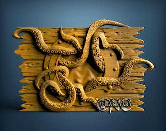 Octopus in een boot, 3D STL-model, CNC-freesmachine graveermachine (digitale download)