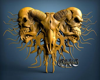 Stierenschedel, 3D STL-model, CNC-routergraveur, Artcam, Aspire, CNC-bestanden, hout, kunst, wanddecoratie, CNC