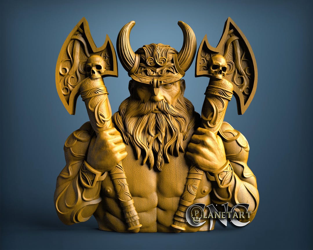 Viking & Axe, 3D STL Model, CNC Router Engraver, Artcam, Aspire, CNC ...