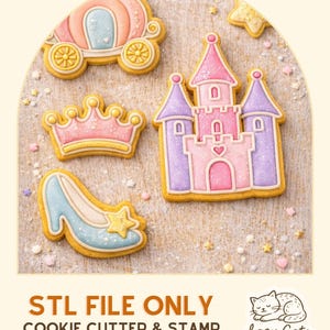 Prinsessa STL-set – Kakformar för vagn, slott, krona och sko | STL-filer för kakor och sockerpasta