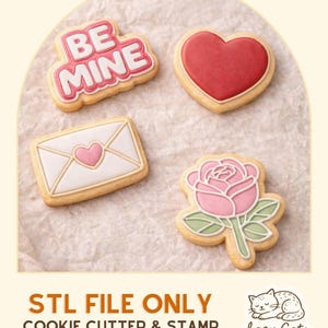Valentinstag-Ausstechformen (STL) – „Sei mein“, Herz, Briefumschlag & Rose | 3D-Ausstechformdatei | Kommerzielle Lizenz inklusive