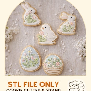 Set emporte-pièces Pâques STL – Lapin, poussin, œuf fleuri, panier – Fichiers STL impression 3D – Licence commerciale incluse