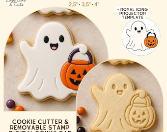 Trick-or-Treat Pail Ghost STL Cookie Cutter, Halloween Ghost Cookie Stamp, 3D Print File