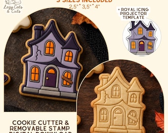 Emporte-pièce maison hantée Halloween STL avec tampon amovible | Biscuit manoir | Fichier impression 3D