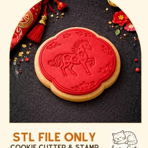 Chinese Zodiac Horse Cookie Cutter Stamp Lunar New Year Biscuit Cutter STL Horse Baking Tool Asian Theme