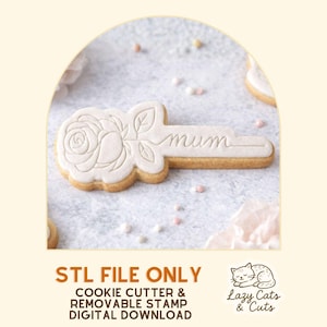 MUM Cookie Cutter with Rose – Mother’s Day Biscuit Cutter – Floral Embosser Stamp – Mum Gift Baking Tool – Fondant & Royal Icing Decoration