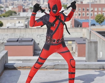 Kids Red Superhero Jumpsuit Costume with Backpack and Swords - Halloween Cosplay Roleplay