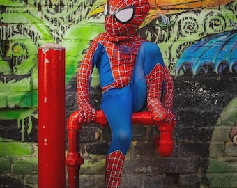 Spindelhjältekostym för barn – Cosplay-jumpsuit med mask