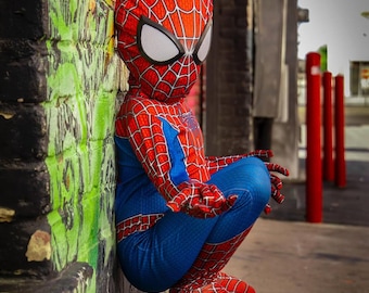 Spindelhjältekostym för barn – Cosplay-jumpsuit med mask