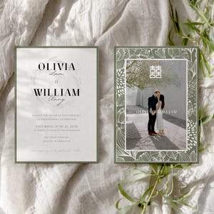 Minimalist Sage Green Wedding Invitation Template | Canva Editable (Digital Download)